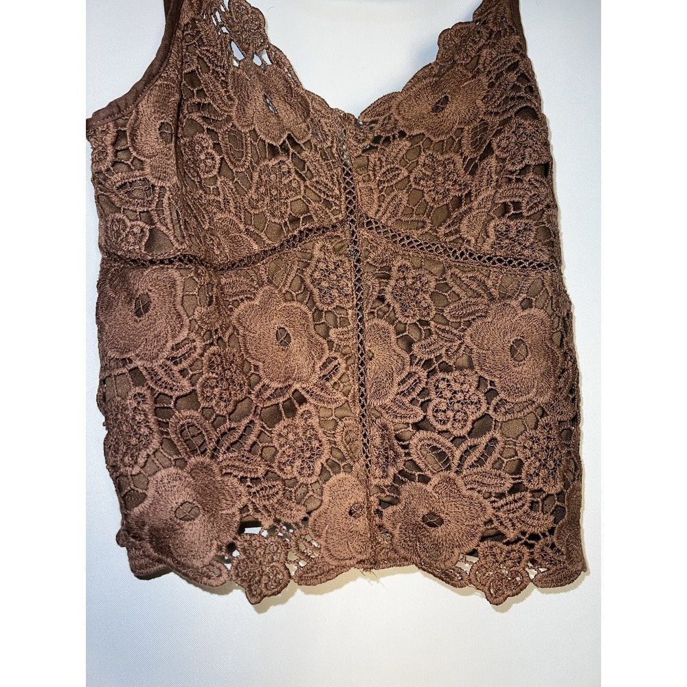 Brand New Ambiance Apparel Brown Floral Lace Camisole Tank Top Size M - Picture 4 of 6